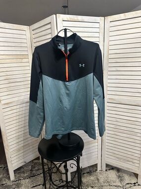 Under Armour Black & Slate Blue Quarter-Zip Pullover with Orange ZipperAthletic